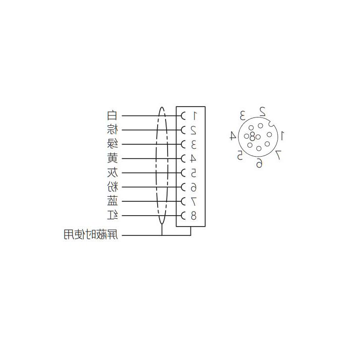 M12 8Pin、母头90°、单端预铸PUR柔性电缆、黑色护套、64S341-XXX